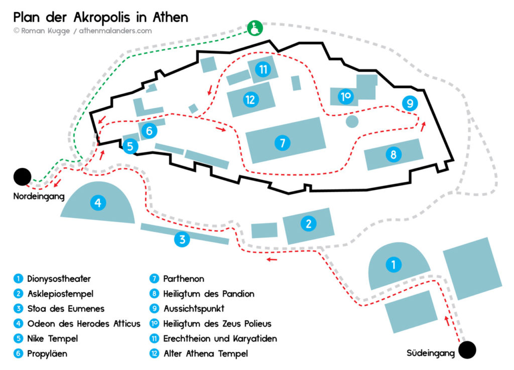 Karte Akropolis Rundgang Sehenswürdigkeiten